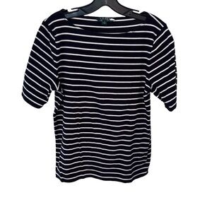 Lauren Ralph Lauren Black & White Striped Boat Neck Top Shirt Size XL